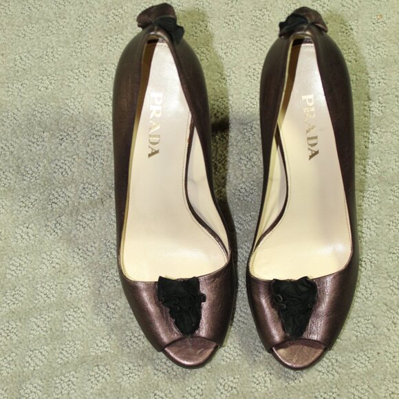 Authentic Prada Womens Brown Leather Peep Toe Stiletto Pump Heels Size 36 - Picture 2 of 7